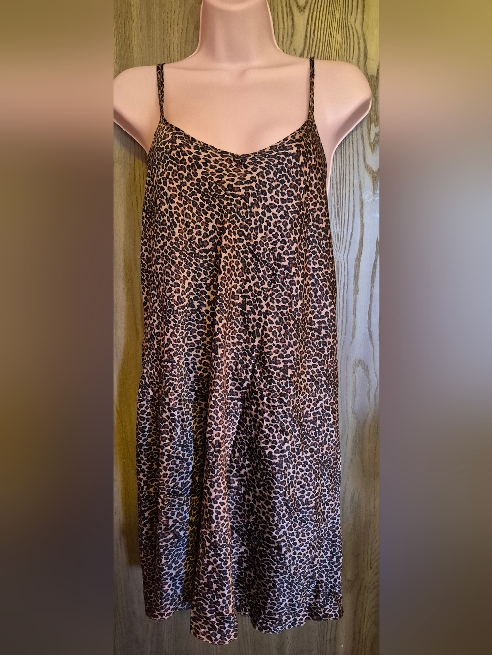 Vintage Leopard Cheetah Print Negligee Silk Lingerie Slip Dress Couquett Size L